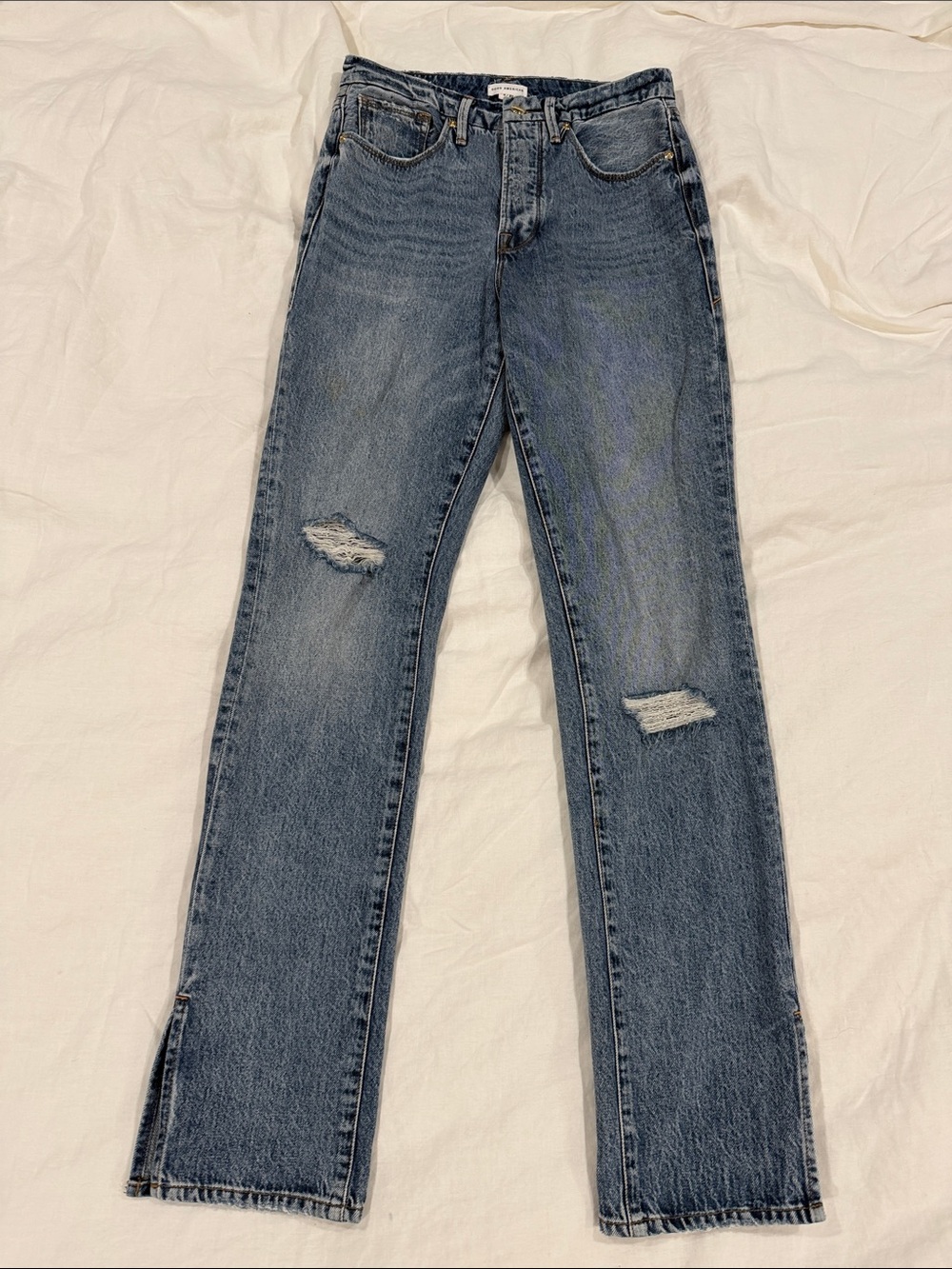 Good American Distressed Boyfriend Jeans in Blue Wash